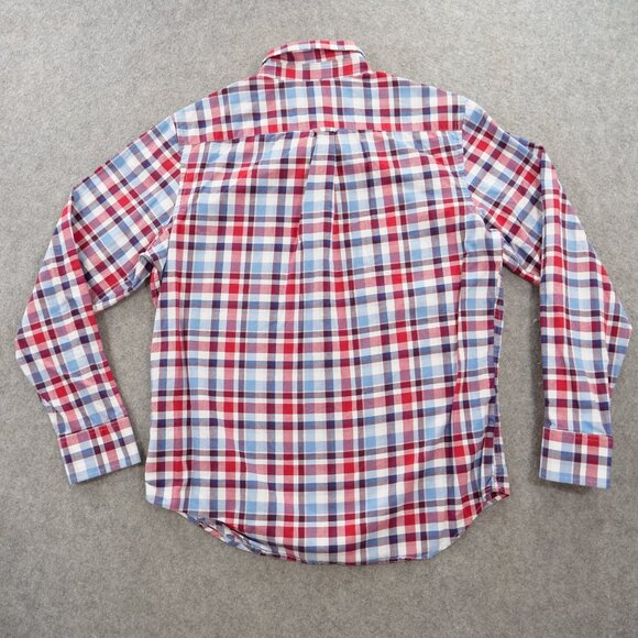 Banana Republic Shirt Mens Large Red Blue Button Up Plaid Long Sleeve Chambray - Picture 4 of 14